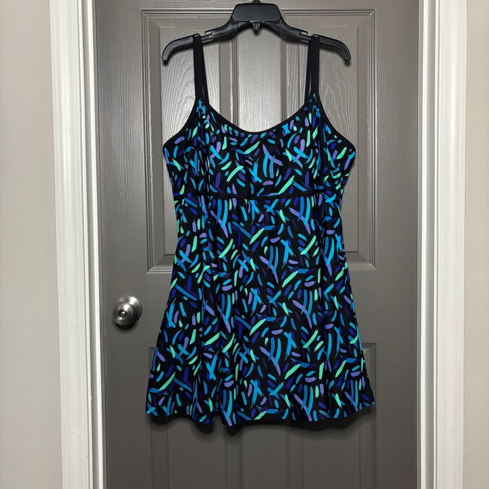 Beach Belle Swim Dress One Piece Plus Size 24 Black Multi - Picture 12 of 13
